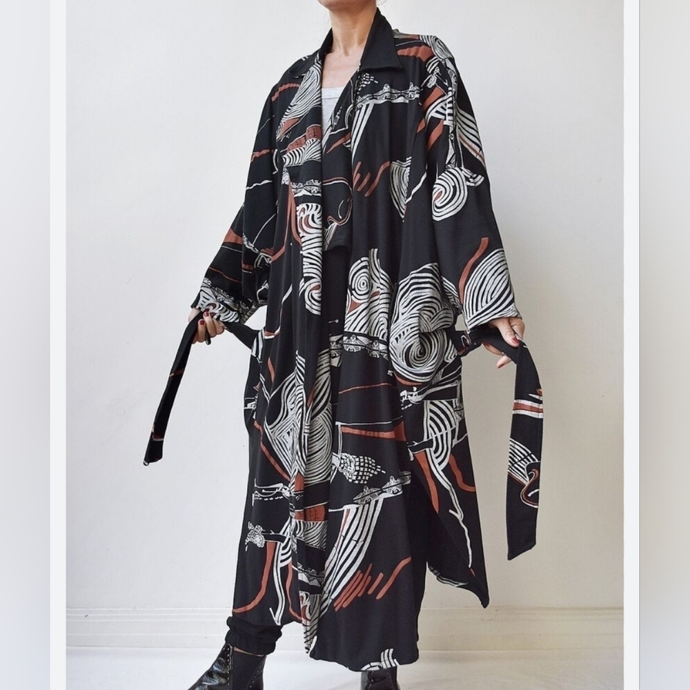 STUDIBAKER HAWK Rare Vintage 80's Black Screen Printed Soft Lapel Jacket Coat OS